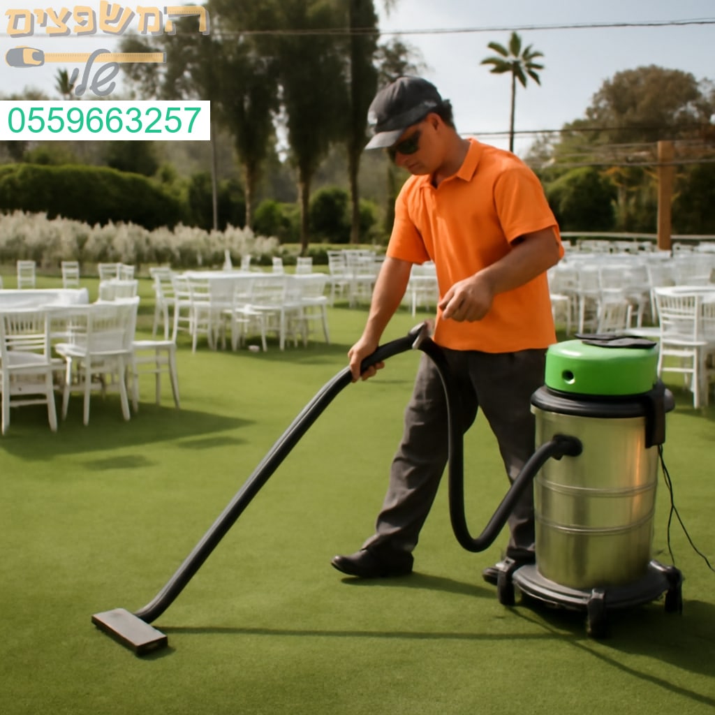 ניקוי מקצועי של דשא סינטטי לשמירה על מראה מרשים ונקי בגן האירועים