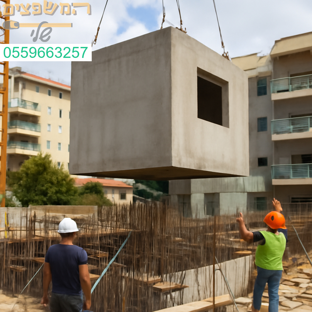 שלב הרמת הממ"ד באתר בנייה בנס ציונה דיוק הנדסי וביצוע מוקפד בדרך לביטחון מירבי