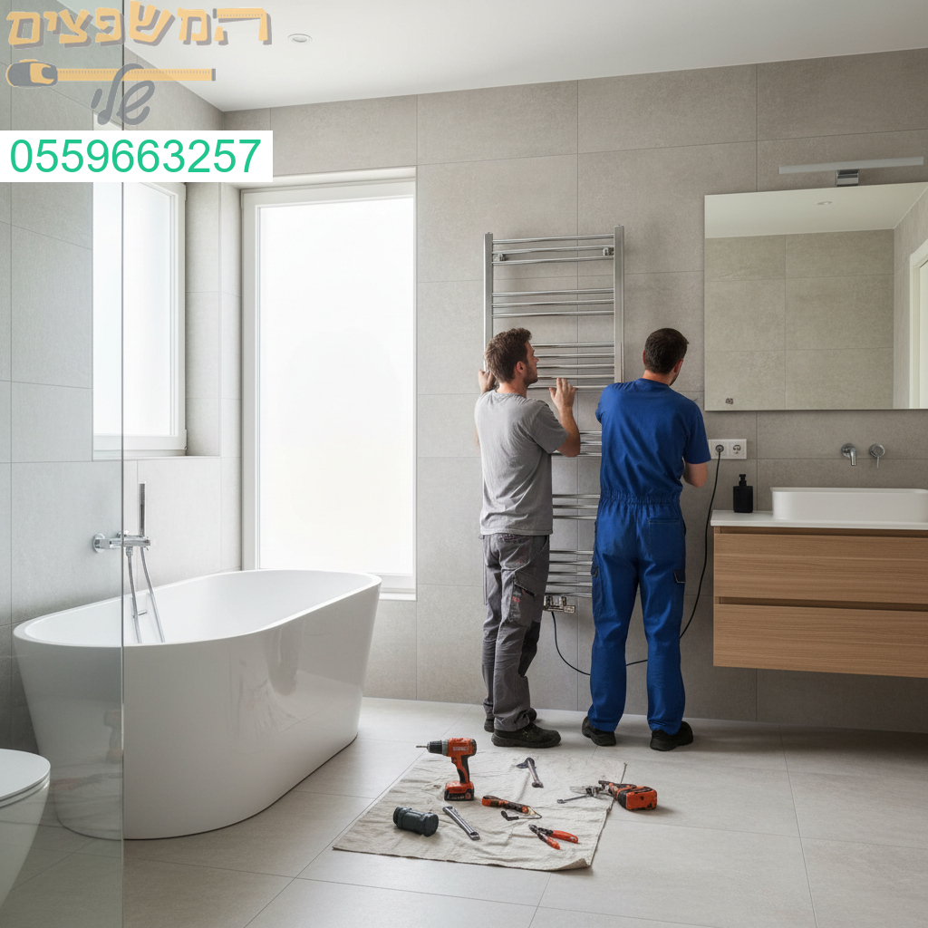 התקנה מקצועית של מייבש מגבות לאמבטיה מושלמת בשילוב גימור מדויק ועיצוב מודרני