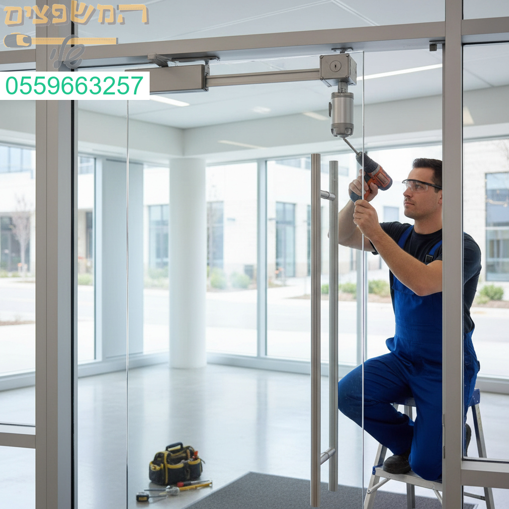 התקנה מקצועית של מחזיר דלת הידראולי לדלת זכוכית ברמת גימור גבוהה