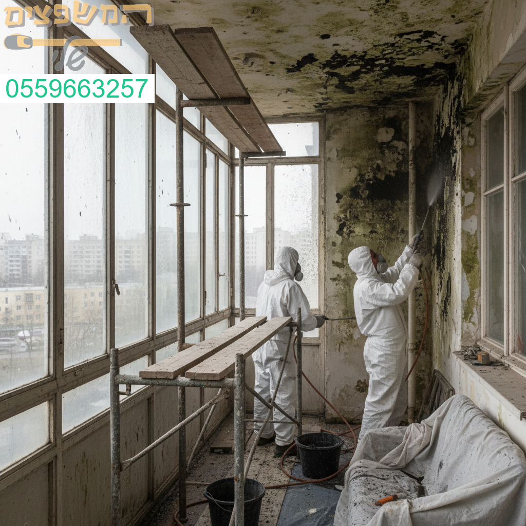 שיקום מקצועי של מרפסת סגורה עם טיפול יסודי בעובש ותוצאה מושלמת