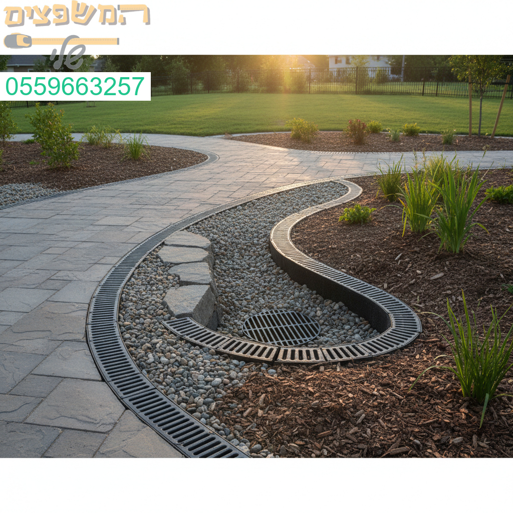 פתרון ניקוז אלגנטי למניעת מים עומדים עם שילוב מושלם בין פונקציונליות לעיצוב נוף מתקדם