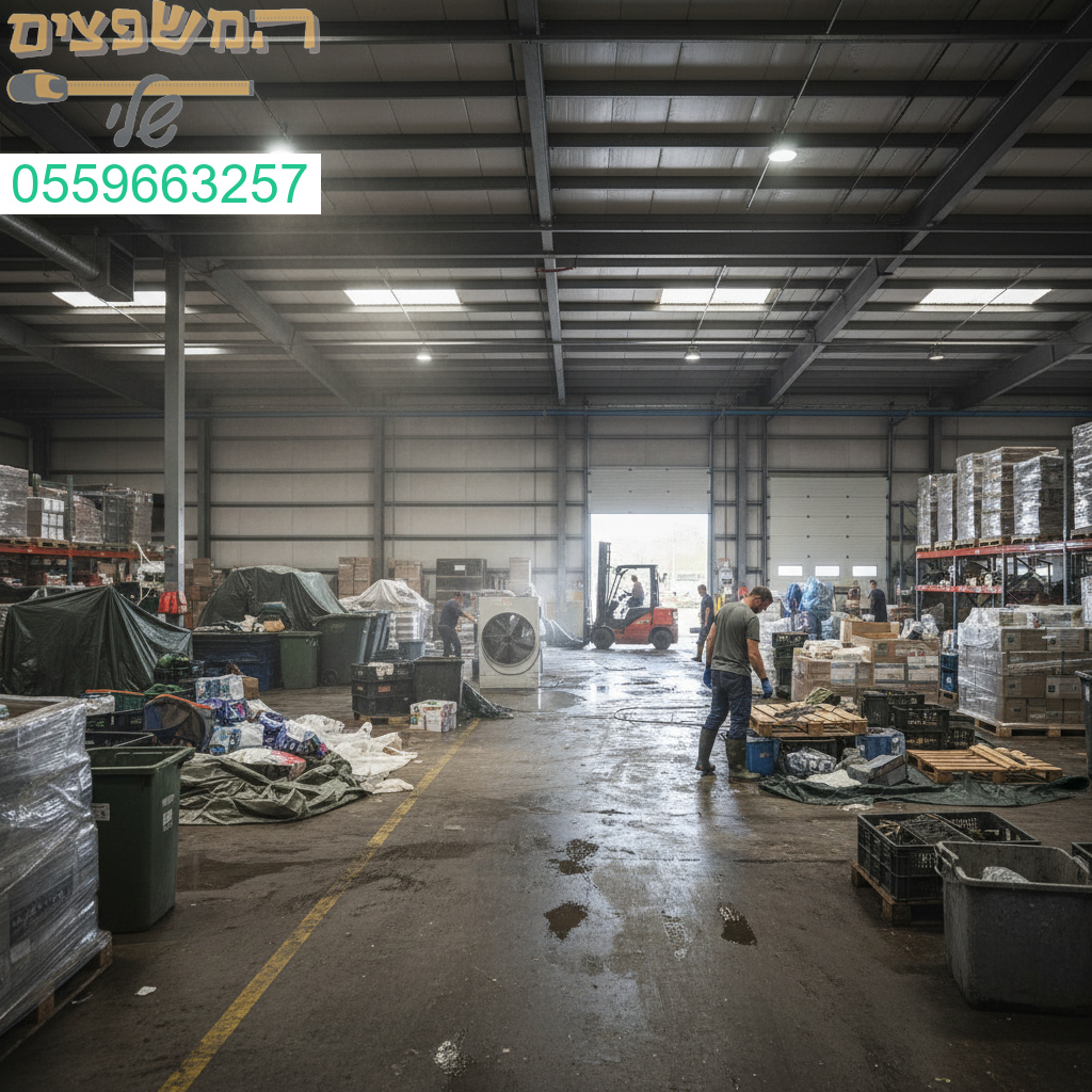 שיקום מקצועי של מחסן תעשייתי לאחר הצפת מים עם ציוד מתקדם וצוות מיומן