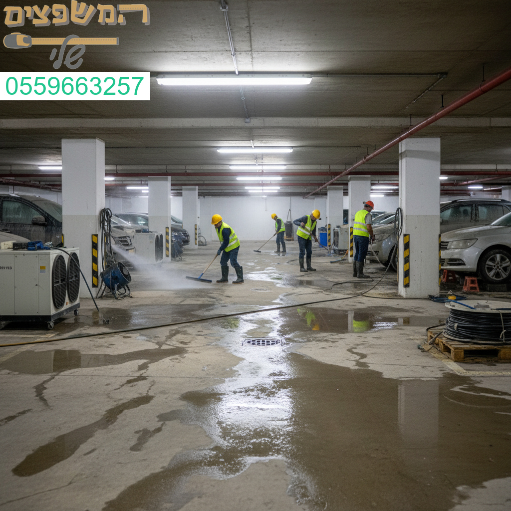שיקום מקצועי ויסודי של חניון תת קרקעי לאחר הצפה עם ציוד מתקדם וצוות מיומן