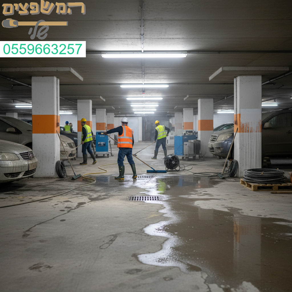 שיקום מקצועי ויסודי של חניון תת קרקעי לאחר הצפה עם ציוד מתקדם וצוות מומחה