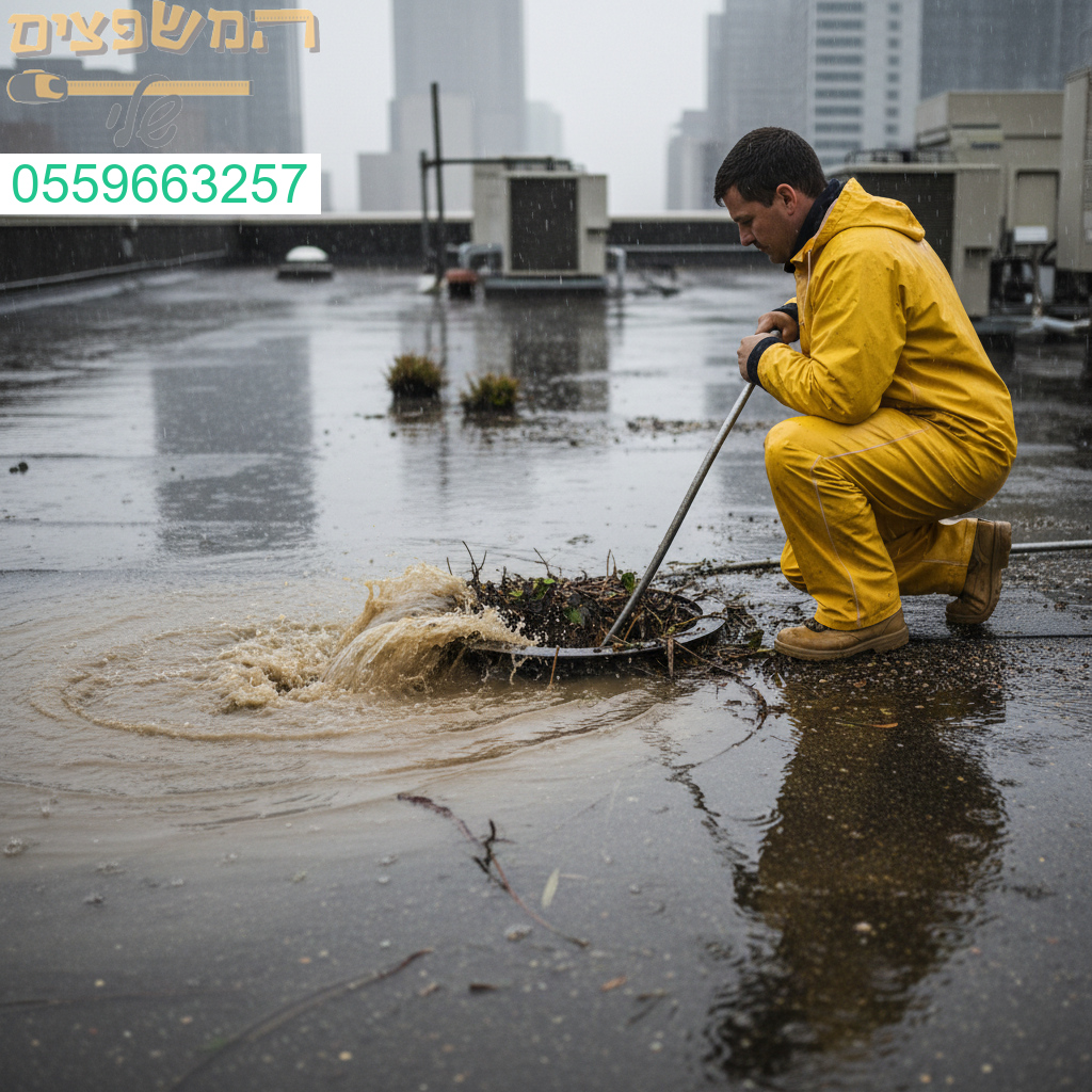 פתיחת סתימת ניקוז בגג מוצף במקצועיות ובמהירות למניעת נזקי מים