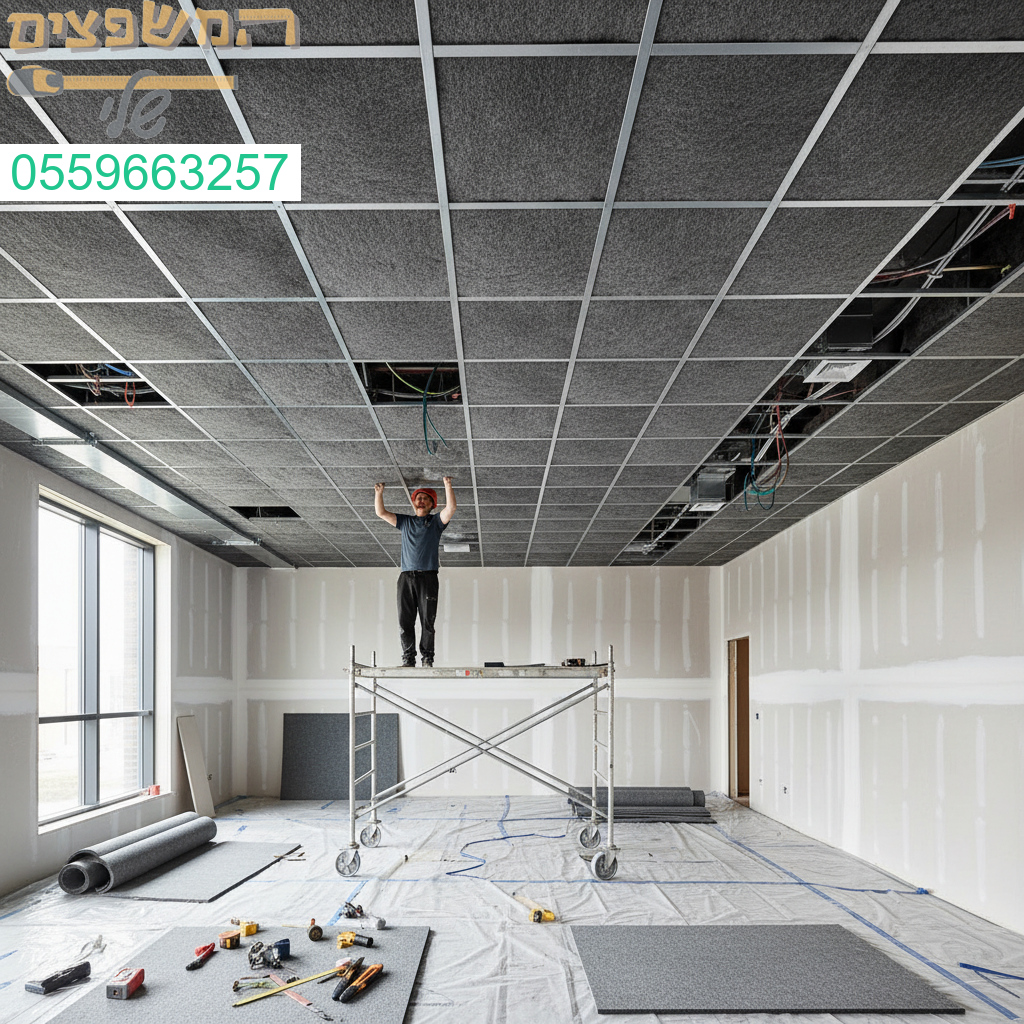 פתרון אקוסטי מתקדם לבידוד רעש מהתקרה עם גימור מקצועי ותוצאה מרשימה