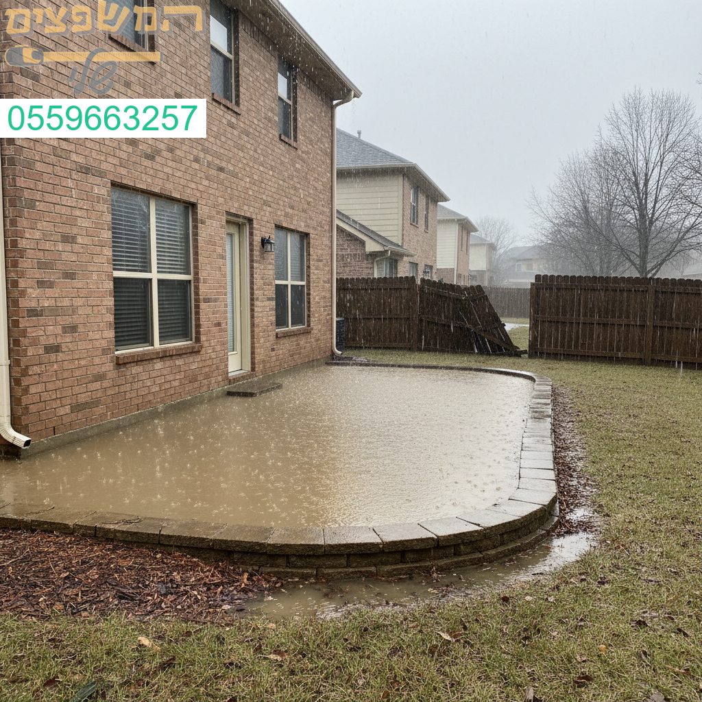 שיפוע חצר לקוי גורם להצפה מסוכנת שמעמידה את הבית בסיכון ממשי