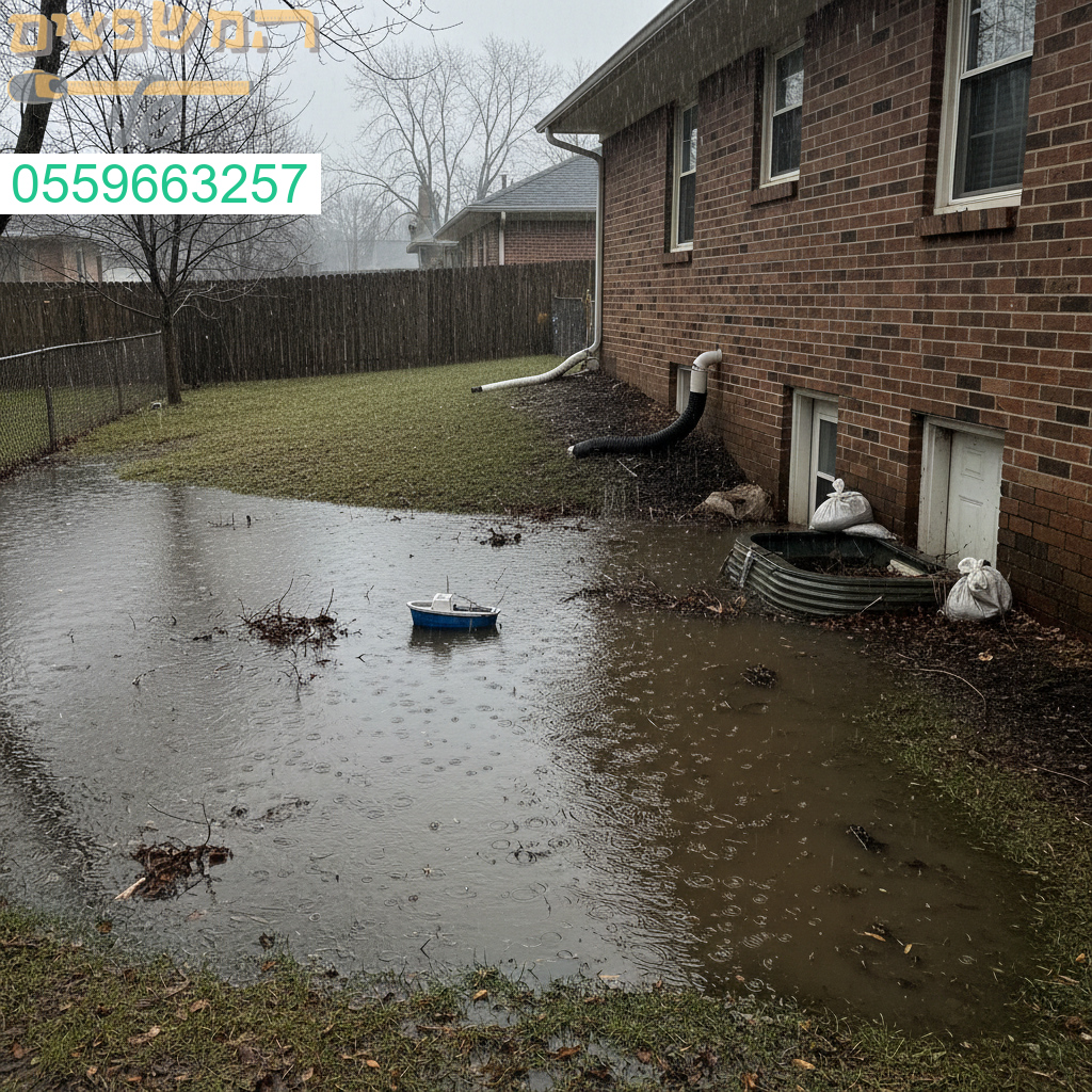 שיפוע חצר לקוי גורם להצפות קשות וחדירת מים למבנה בכל חורף