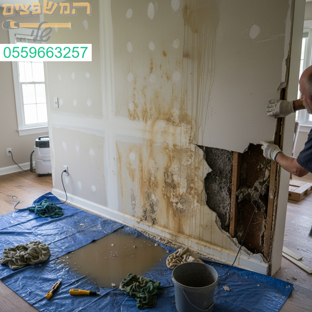 רטיבות בקיר גבס אחרי סערה עלולה לגרום לנזק חמור חובה לטפל במהירות ובמקצועיות כדי למנוע החמרה ועובש