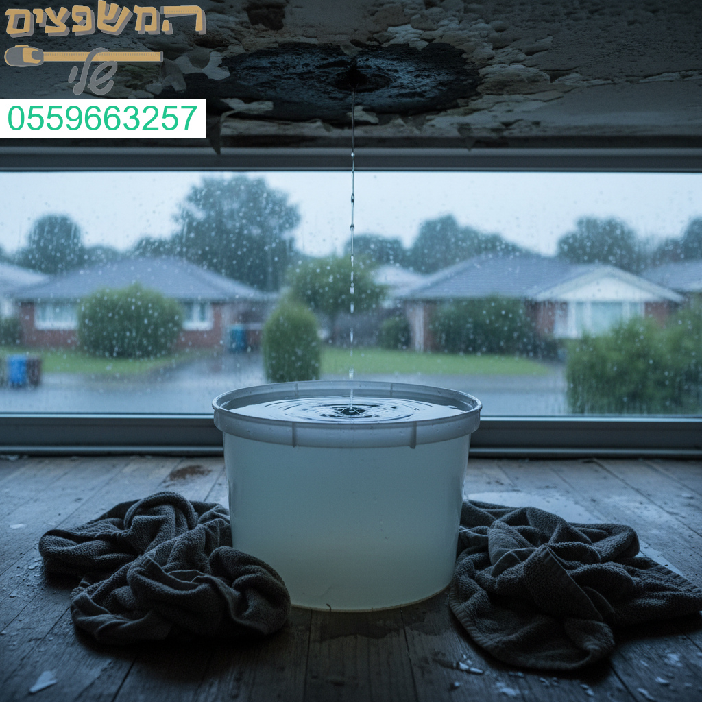 תיעוד חד של נזילה סמויה בגג שמתפרצת רק לאחר שעות של גשם רציף ומדגישה את הצורך בטיפול מקצועי ומדויק