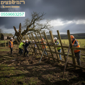 צוות מקצועי מחזק בצורה יסודית את הגדר שנפלה בעקבות הסערה תוך הקפדה על בטיחות ואיכות גבוהה