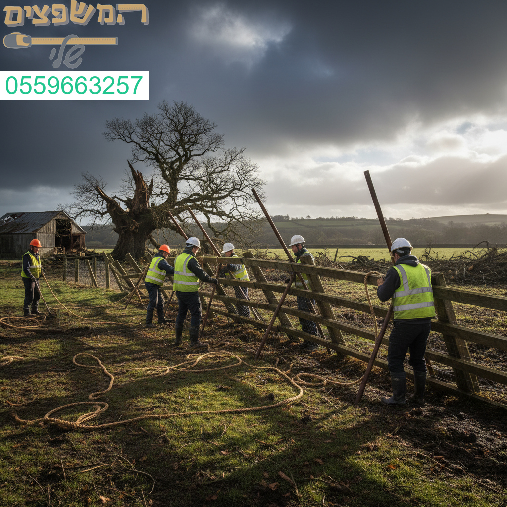 חיזוק מקצועי ומהיר לגדר שקרסה מהסערה בעבודה מדויקת ובטיחותית