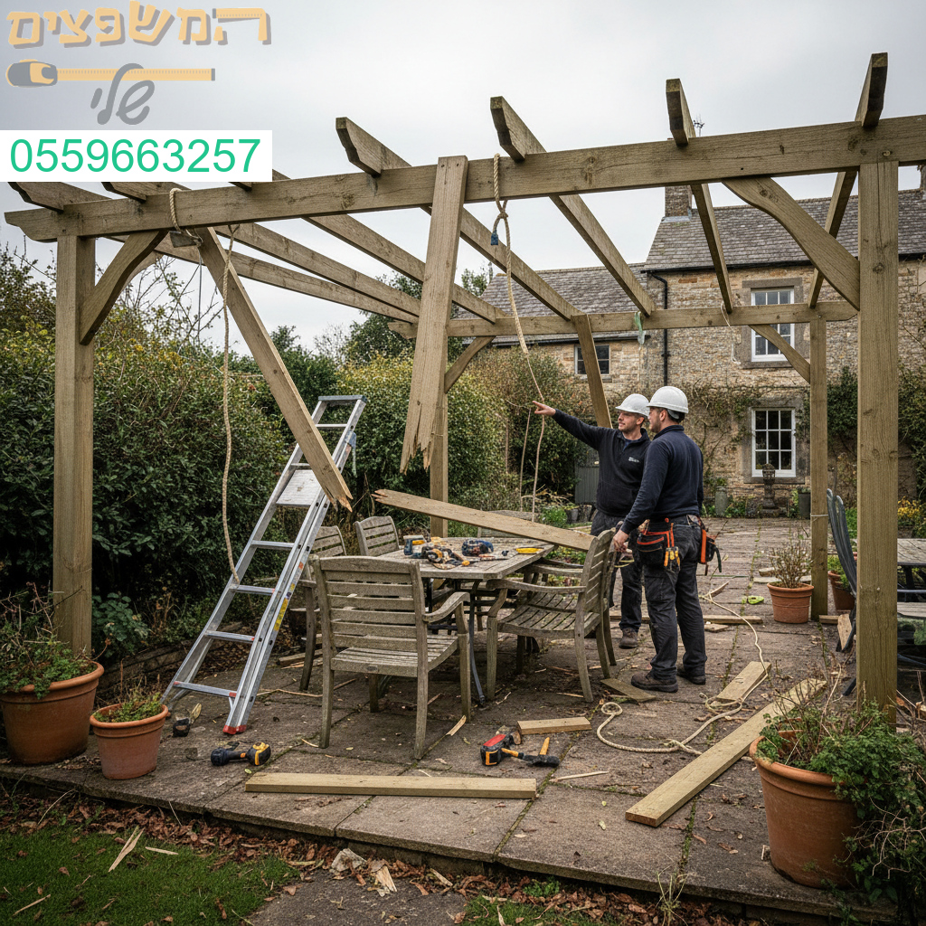 שיקום מקצועי של פרגולה שניזוקה מרוחות חזקות עם תשומת לב לכל פרט