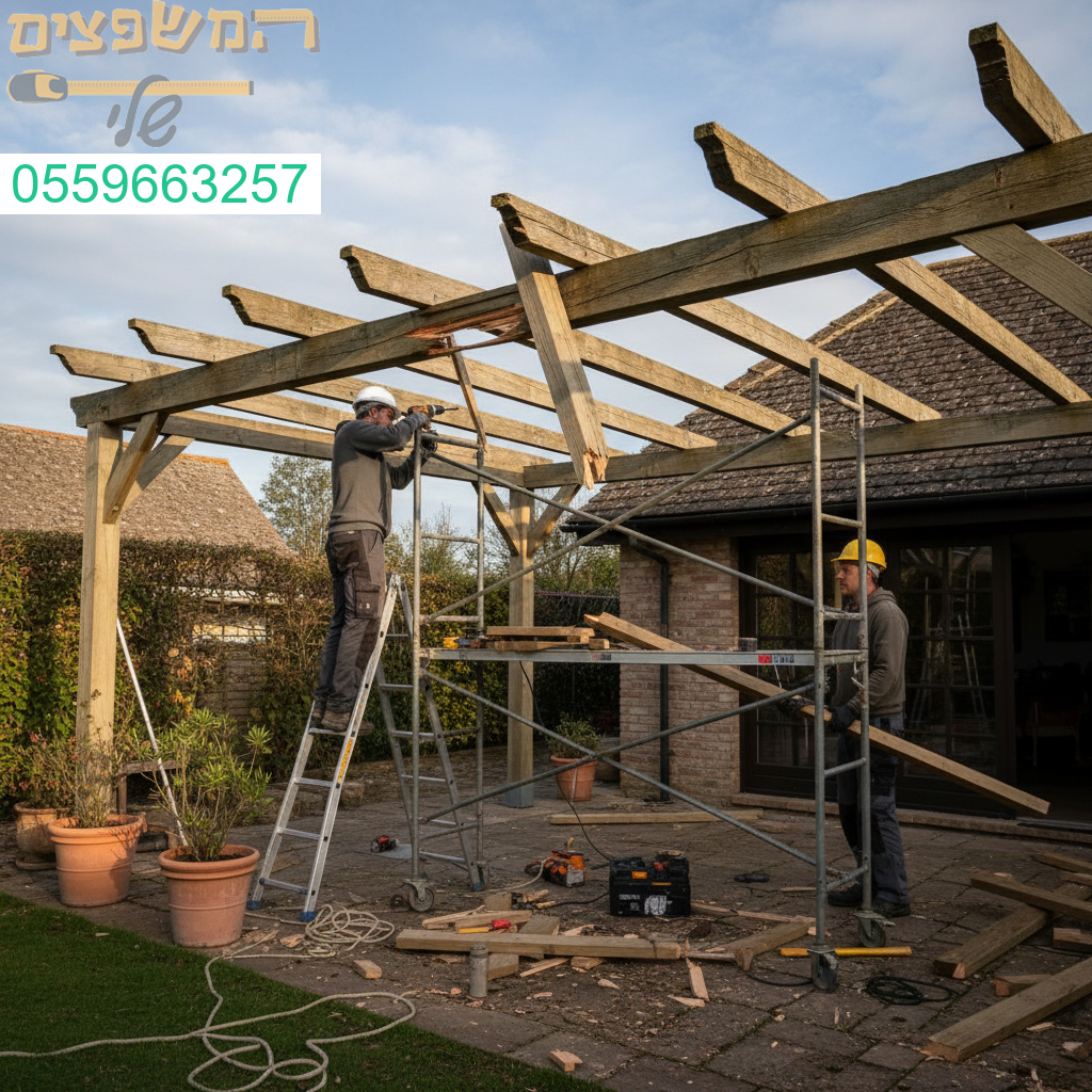 שיקום מקצועי של פרגולה שניזוקה מהרוח עם הקפדה על דיוק ובטיחות