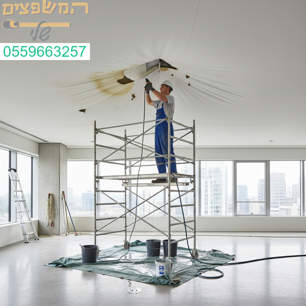 תיקון מקצועי לתקרת גבס מתנפחת בעקבות נזילה עם פתרונות מתקדמים ושמירה על גימור מושלם