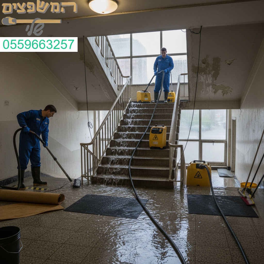 שירות מקצועי ומהיר לשאיבת מים וטיפול בנזקי הצפה בחדרי מדרגות בבניינים וועדי בתים