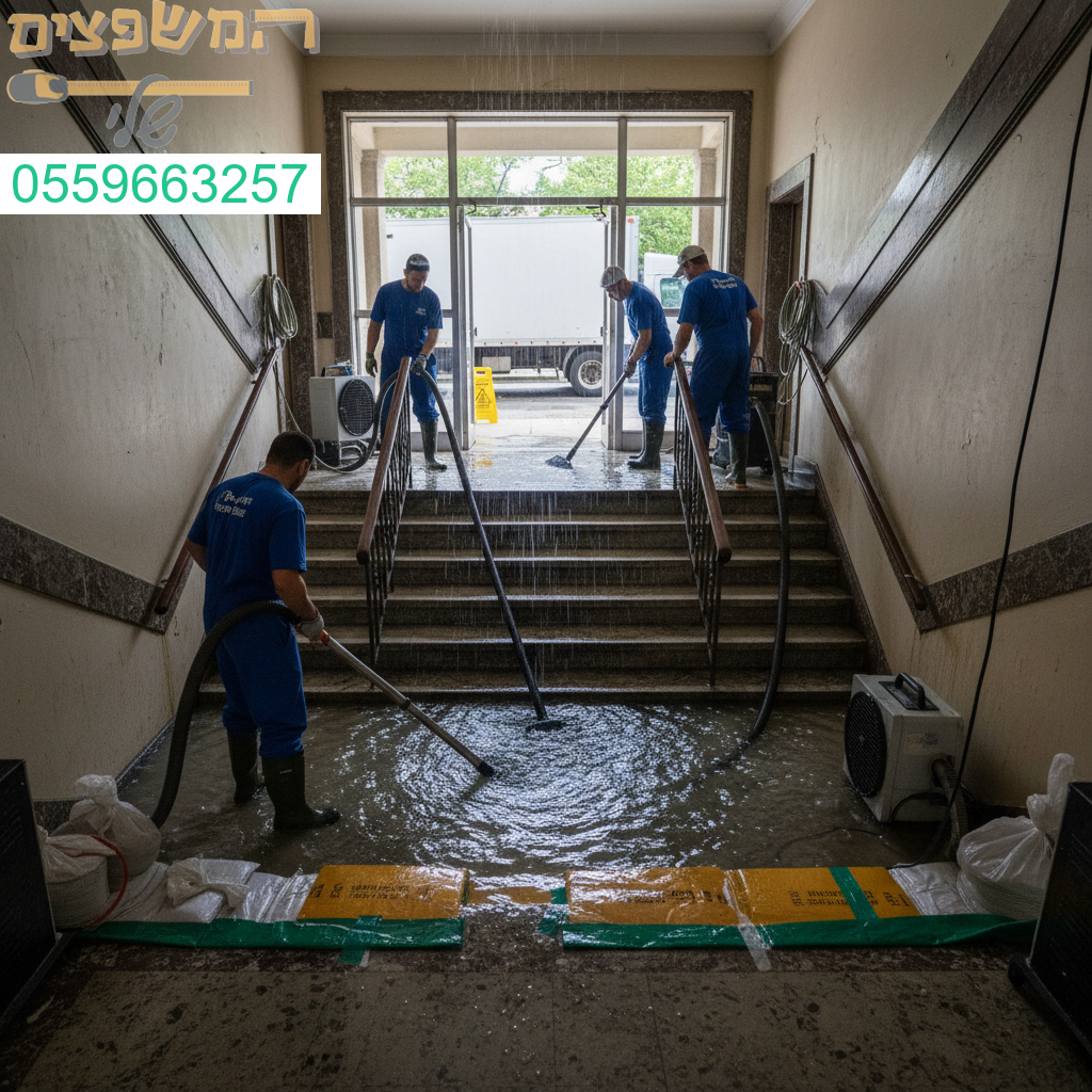 טיפול מקצועי ומהיר בהצפת מים בחדר מדרגות כולל שאיבה וניקוי יסודי בהתאם לסטנדרטים הגבוהים ביותר