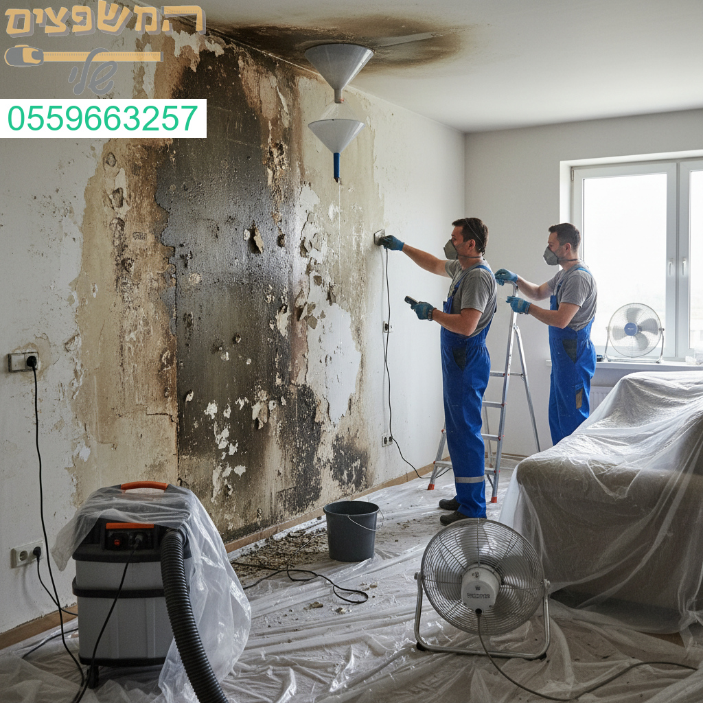 טיפול מקצועי ברטיבות קשה בקיר פנימי שמקורה בנזילה מהשכן מעל כולל איתור מדויק ושיקום מלא של הנזק