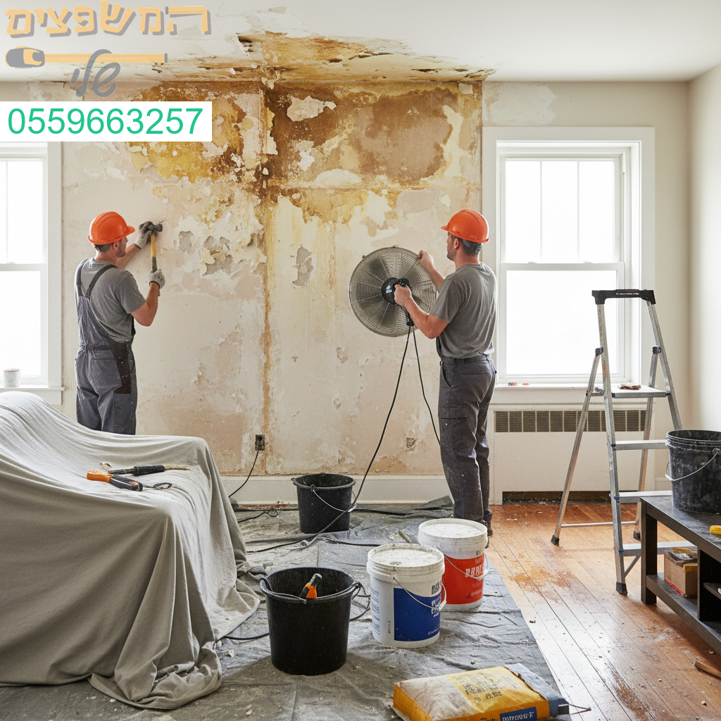 טיפול מקצועי ברטיבות קיר מהשכן למעלה כולל ייבוש תיקון ואיטום למניעת נזק חוזר