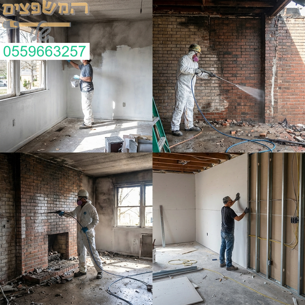 שיקום מקיף ואיכותי לאחר שריפה ניקוי פיח יסודי צביעה החלפת גבס ותשתיות.