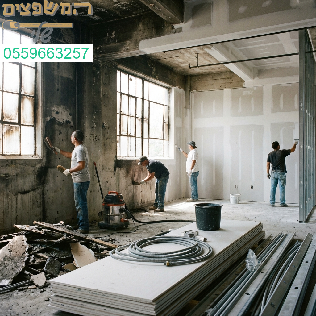 שיקום שריפה מושלם ניקוי יסודי צביעה והחלפת גבס ותשתיות מתקדמות.