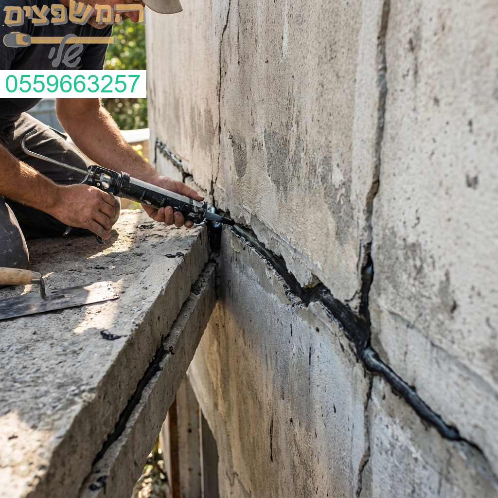 איטום סדקים בבטון חיצוני בחומר גמיש המספק הגנה ועמידות לאורך זמן.