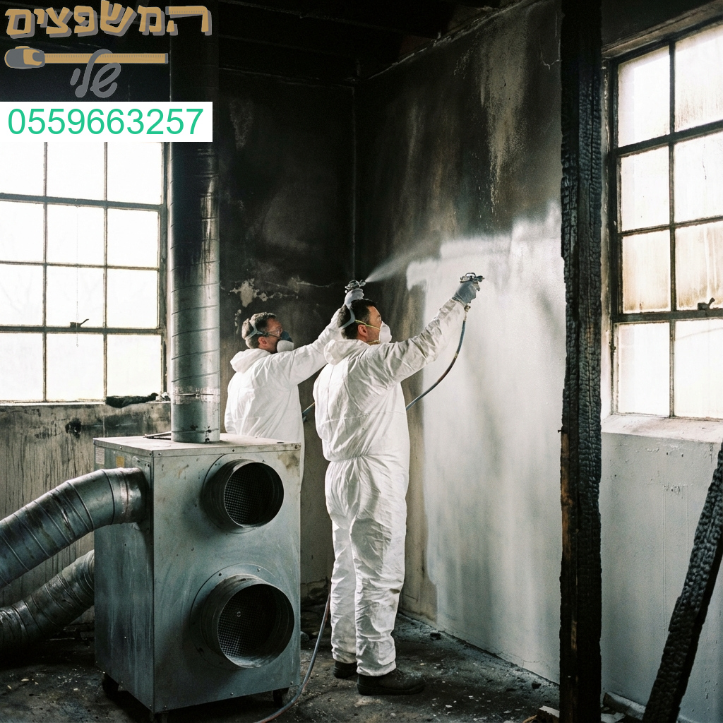 שיקום נזקי שריפה פיח וריחות מקצועי. צביעה וניקוי יסודי להחזרת הנכס למראה חדש ונקי.