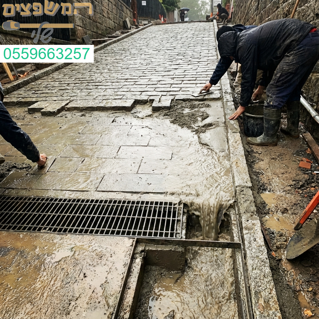 ריצוף שיפועים מקצועי דורש ניקוז מים מתוחכם ושליטה מוחלטת בזרימה למניעת הצפות ועמידות מושלמת.