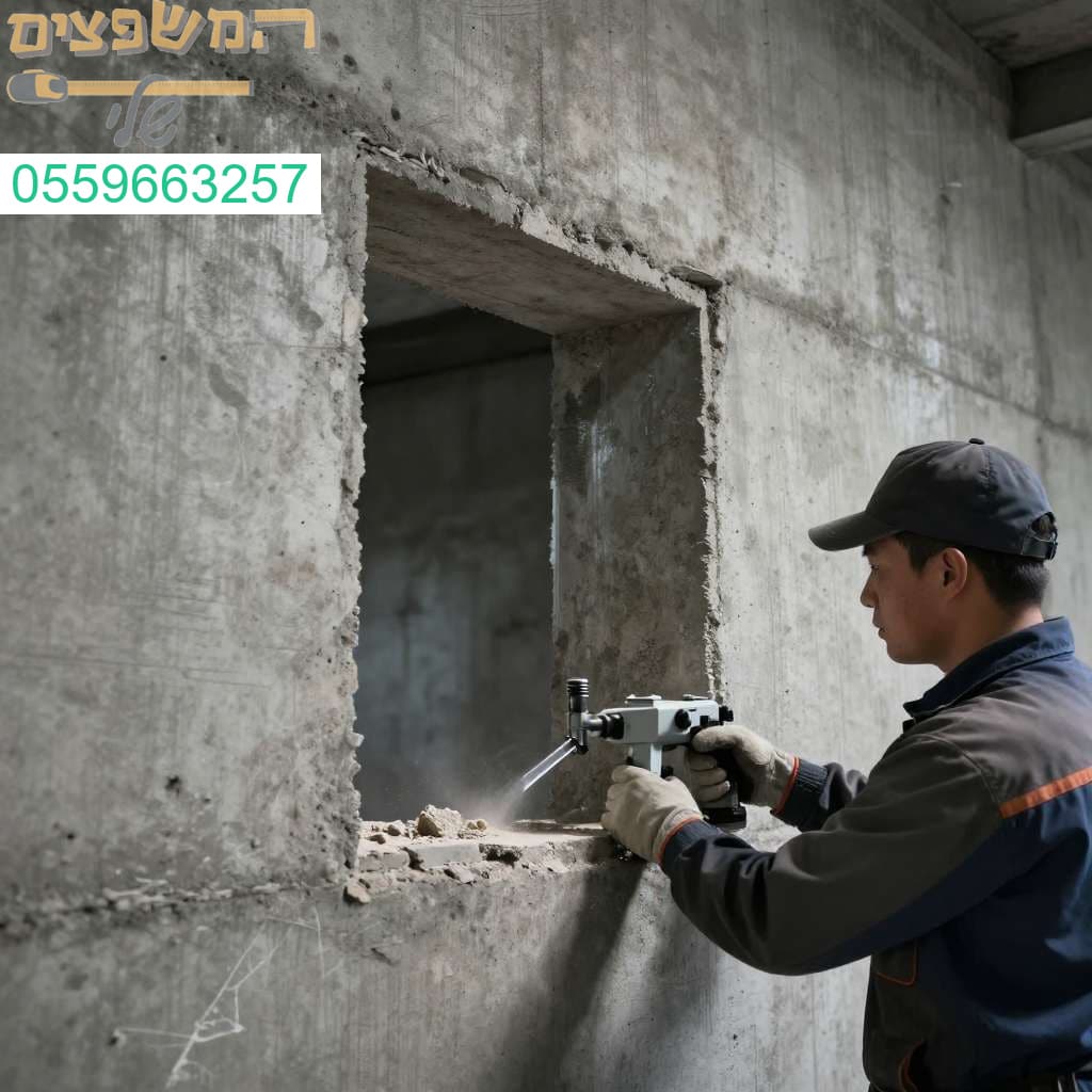 עובד מקצועי מבצע ניסור חלונות מדויק בקיר בטון עם ציוד מתקדם ואיכות גבוהה